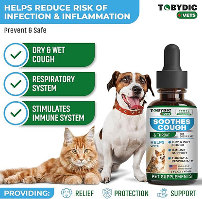 Tobydic Dry & Wet Kennel Cough Natural Relief for Dogs and Cats - Herbal Treatment Support Helps to Soothe Throat & Respiratory Trachea Comfort Supplement for Pets - Made in USA
