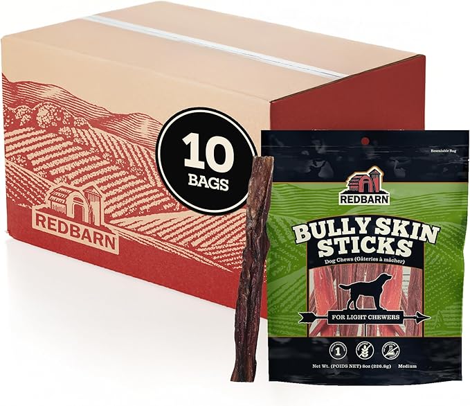 Redbarn Bully Skin Sticks Dog Treat, All-Natural, Single-Ingredient, Rawhide-Alternative Beef Chew, 8-Ounce Pack (Case of 10)