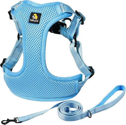 BELLA & PAL Adjustable Step-in Dog Harness, Puppy No-Pull Vest with Leash Set for XS/Small & Medium Dog, Breathable All-Weather Mesh, Reflective Strip, Secure Hook & Loop