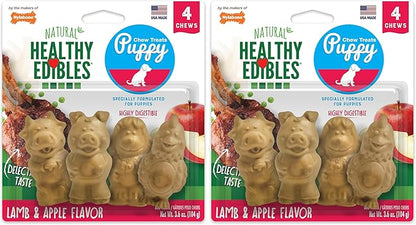 Nylabone Healthy Edibles Natural Puppy Chews Long Lasting Treats for Puppies, Lamb & Apple Flavor, Small/Regular (4 Count) (Pack of 2)