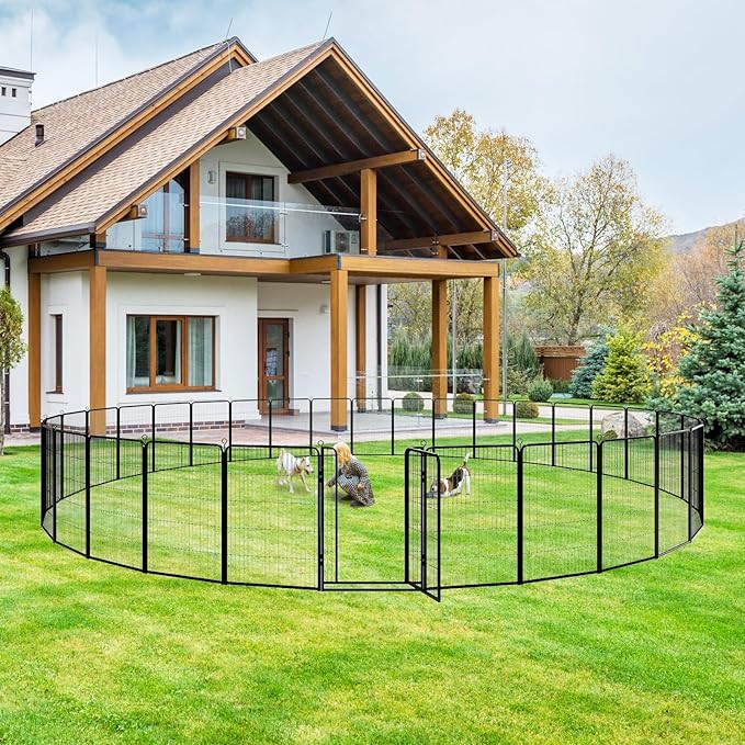 Kfvigoho Dog Playpen Outdoor Extra Wide 24 Piece Panels Heavy Duty Dog Fence 47" Height Anti-Rust with Doors Portable for RV Camping Yard, Total 63FT, 316 Sq.ft, Snowy Black