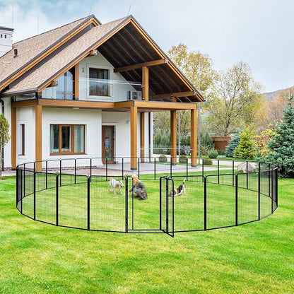 Kfvigoho Dog Playpen Outdoor Extra Wide 24 Piece Panels Heavy Duty Dog Fence 47" Height Anti-Rust with Doors Portable for RV Camping Yard, Total 63FT, 316 Sq.ft, Snowy Black
