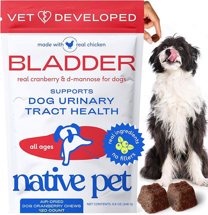 Native Pet Dog UTI Treatment - Cranberry Supplement for Dogs - Supports Normal Bladder Function, Urinary Tract & Kidney Health - Real Cranberry Extract, D-Mannose & Probiotics - Air-Dried - 120 Chews