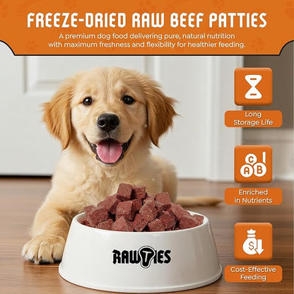 Premium Freeze-Dried Raw Beef Patties for Dogs – 100% USA-Sourced Raw Meat Dog Food – Grain-Free, No Fillers, High Protein Nutrition for Small & Large Breeds, 2 Pack