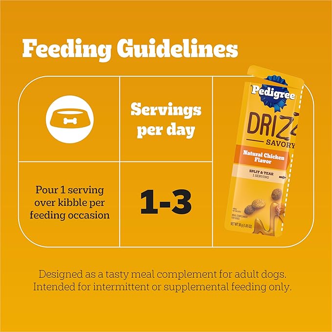 Pedigree Drizzlers for Dogs, Wet Dog Food Gravy Savory Sauce, Natural Chicken Flavor, 60g Dual-Serving Pouch (22 Count, 44 Servings Total)