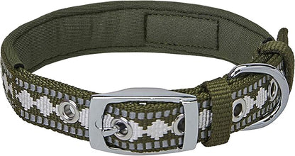 Blueberry Pet Reflective Jacquard Dog Collar with Neoprene Padding & Metal Buckle | Soft & Adjustable Safety Collar - Olive, Neck 17-20.5", for Large Breed
