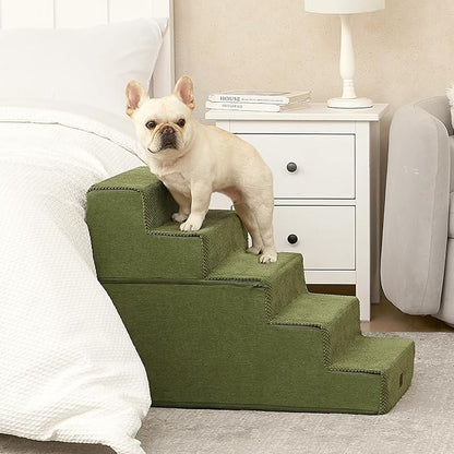 EHEYCIGA Dog Stairs for High Bed 22.5" H, 5-Step Dog Steps for Bed, Pet Steps for Small Dogs and Cats, Non-Slip Balanced Pet Ramp Indoor, Olive Green