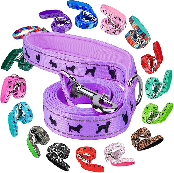 EcoBark Dog Leash - Soft & Reflective Comfort Leashes with Padded Handle - Soft, Strong, & Durable for Small, Medium or Large Dogs (Lavender)