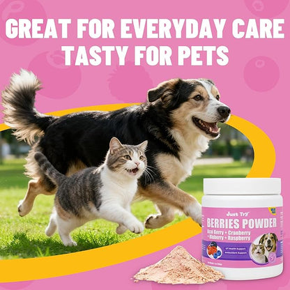 Just Try Berries Powder Dog Cranberry Supplement Urinary Tract for Dogs UTI Cat UTI Remedy Cat Supplements - 7 OZ