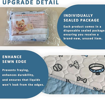 Washable Pee Pads for Dogs, 18x24in Reusable Puppy Pads, Absorbent Whelping Pads with Bone Print, Non-Slip Waterproof Pet Training Pads for Couch, Crate, Potty Training - 4 Pack