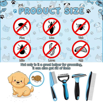 Patelai 4 Pieces Dematting Comb for Dogs Pets Grooming Tools for Dogs and Cats - Fine Tooth Comb, Deshedding Tool & Double-sided Tools Set Ideal for Long/short Hair, Knot Removal