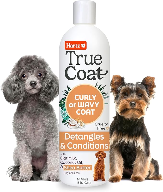 Hartz True Coat Curly or Wavy Dog Shampoo, 5 in 1 Detangles & Conditions with Oat Milk, Coconut Oil & Shea Butter, 16 oz