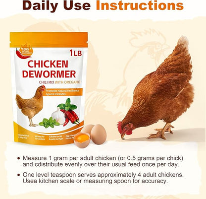 Natural Chicken Dewormer with Chili Powder, Herbal Poultry Care Blend, Safe for Laying Hens, 1 lb Bag