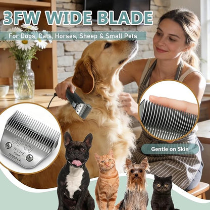 3FW Dog Grooming Replacement Wide Blade,Compatible with Andis, Wahl, Oster A5 Dog Wide Clippers, 13mm (1/2") Cutting Length,for Large Dogs, Cats Other Pet Grooming