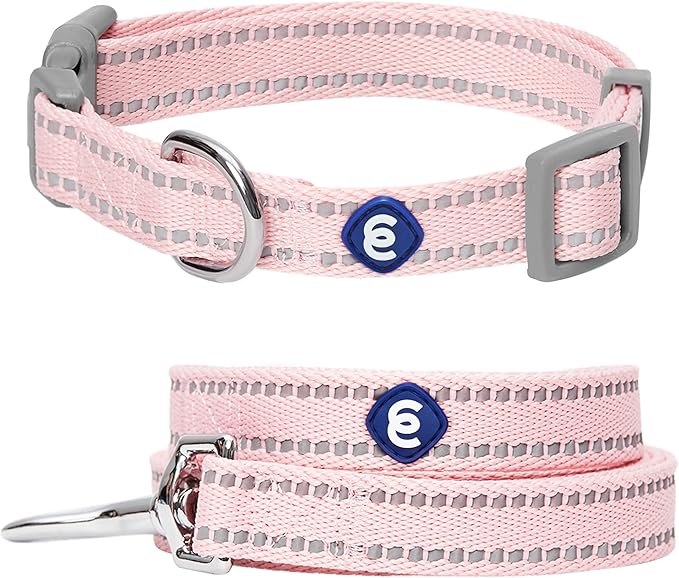 Blueberry Pet Essentials Reflective Dog Collar & Leash Set, Adjustable for Medium Dogs | Safe Walking Gear for Pet Parents, Puppy Training & Daily Use MediumDogs, Baby Pink