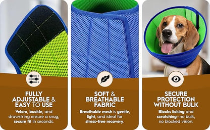 Soft Dog Cone Collar Alternative for Dogs – Adjustable Lightweight E-Collar for Recovery – Comfortable, Breathable Pet Cone to Stop Licking & Scratching After Surgery (Mesh Cloth - Blue, L (38-44cm))