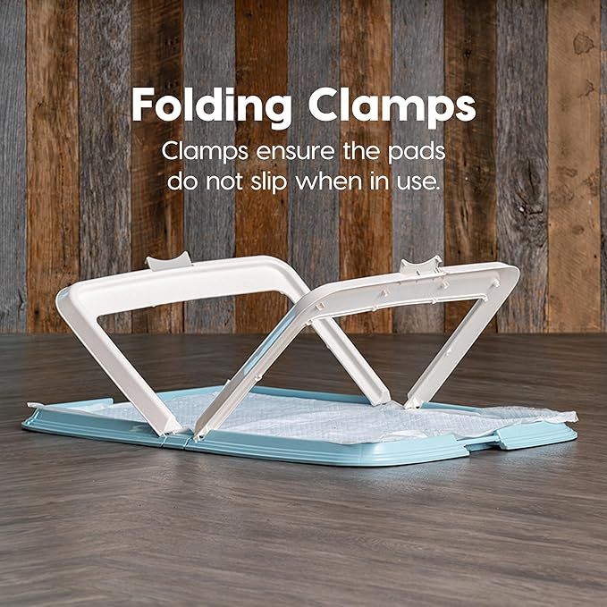 IRIS USA Pee Pad Holder for Dogs and Puppies, Potty Training Tray with Secured Latches, Non-Skid Feet, Leak Protection, Easy Clean Surface, Fits 28"x 34" Puppy Pads Size or Larger, Blue