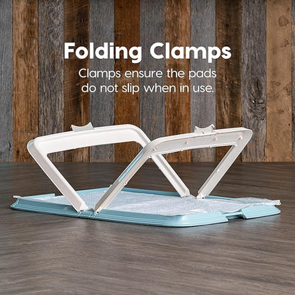 IRIS USA Pee Pad Holder for Dogs and Puppies, Potty Training Tray with Secured Latches, Non-Skid Feet, Leak Protection, Easy Clean Surface, Fits 28"x 34" Puppy Pads Size or Larger, Blue