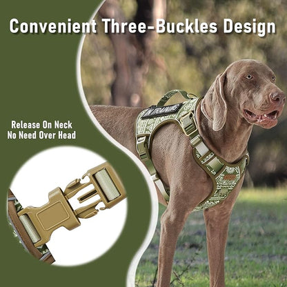 AUNZO Green Dog Harness for X-Large Dog Breeds, No Pull Adjustable Pet Harness with Handle, Reflective K9 Military Service Dog Vest for Walking Hiking Training, Green Ethnic, XL