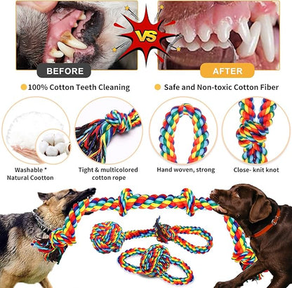 XLMYS Dog Toys for Aggressive Chewers 13 Pack，Indestructible Tug of War Toys for Small, Medium, Large Dog Breeds, Teeth Cleaning Chew Toys Pet Interactive Rope Toys