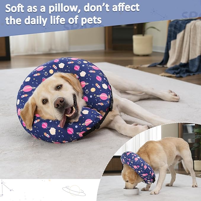 Inflatable Dog Cone Collar,Waterproof Soft Dog Donut Cone for Large Medium Small Dogs Cats, Recovery Pet E-Collar Alternatives After Surgery (Planet, Small)