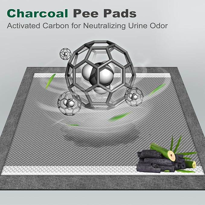MIZOK 100 Counts Pee Pads for Dogs Charcoal, 28"x30" Large Wee Wee Pads for Dogs, Superior Odor Protection, Super Absorbent & Leak-Proof, Puppy Pads with Adhesive Tabs, Thick & Heavy