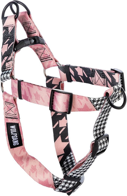 Wolfgang Heavy Duty Adjustable Dog Harness, Pull-Tested to Over 800 lbs for Walking & Training, HoundsPink Print, Medium
