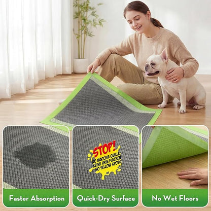 CROCI Pee Pads for Dogs, 22"x22" Small Puppy Pads 100 Counts, 2X Odor-Control with Charcoal & Bamboo Material, 4-Corner Adhesive Tabs, Super Absorbent & Leak-Proof