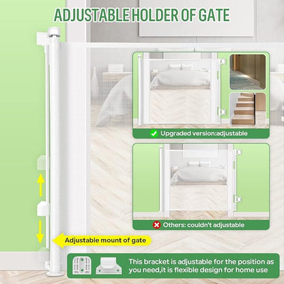 Retractable Baby Gate, Extra Wide Safety Kids or Pets Gate, 33” Tall, Extends to 55” Wide, Mesh Safety Dog Gate for Stairs, Indoor, Outdoor, Doorways, Hallways