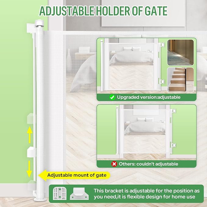 Retractable Baby Gate, Extra Wide Safety Kids or Pets Gate, 33” Tall, Extends to 71” Wide, Mesh Safety Dog Gate for Stairs, Indoor, Outdoor, Doorways, Hallways