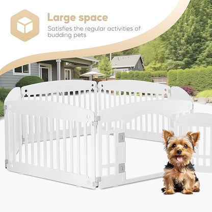 Simple Deluxe Dog Playpen, 24" Exercise 6-Panel Pet Playpen with Door, Safe and Secure, Folding and Portable Puppy Playpen for Puppies and Small Dogs, White