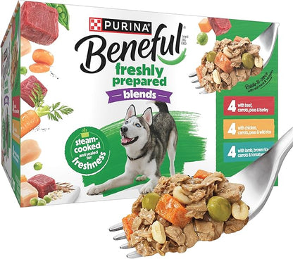 Purina Beneful Freshly Prepared Blends Wet Dog Food Variety Pack with Beef, Chicken, or Lamb Dog Food - (Pack of 12) 10 oz. Tubs