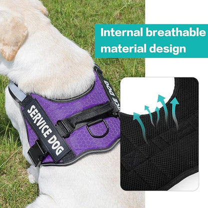 MUMUPET Service Dog Harness with 3M Reflective Safety, Easy Adjust & No-Pull Design - Breathable Nylon Handle for Small/Medium/Large Dogs