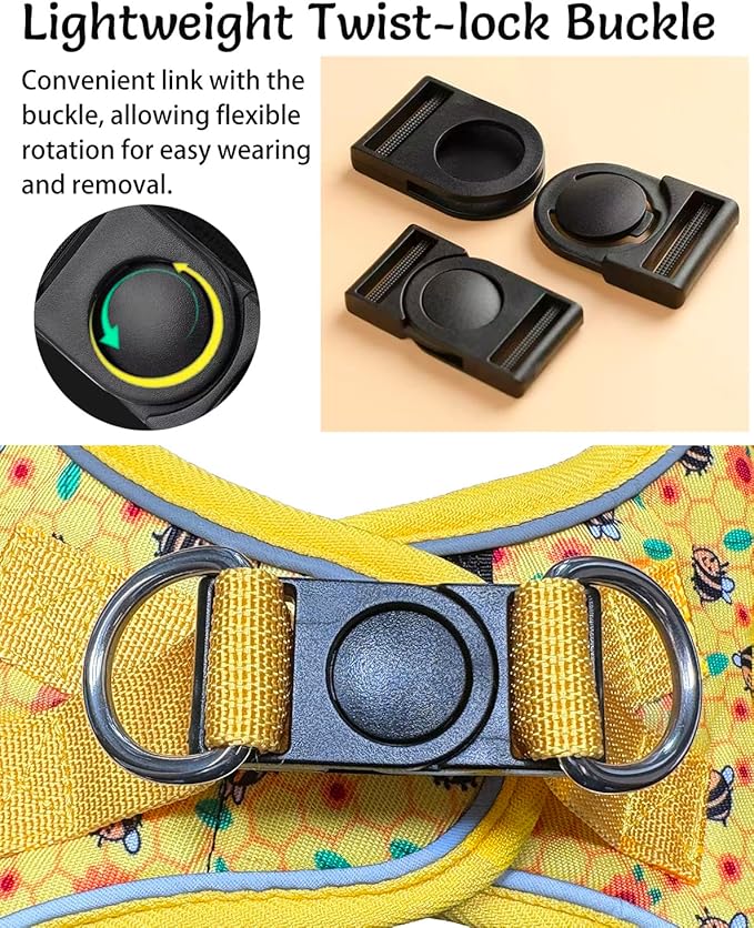 Mihqy Step in Dog Harness and Leash Set, Reflective Adjustable No Pull Dog Harness for Extra-Small/Small Dogs Puppy and Cats, Soft Padded Mesh Vest Harnesses for Girl and Boy Pets(Bee,S)