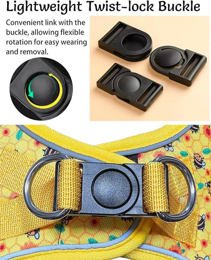 Mihqy Step in Dog Harness and Leash Set, Reflective Adjustable No Pull Dog Harness for Extra-Small/Small Dogs Puppy and Cats, Soft Padded Mesh Vest Harnesses for Girl and Boy Pets(Bee,XS)