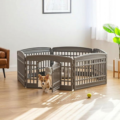 IRIS USA 24" Dog Playpen 6-Panel Pet Exercise Pen with Door Gate 61x61x24 Puppy Play Pen Indoor Outdoor Plastic Heavy Duty Foldable Portable Pet Fence for Small Medium Dogs Puppies Multiple Pets Gray