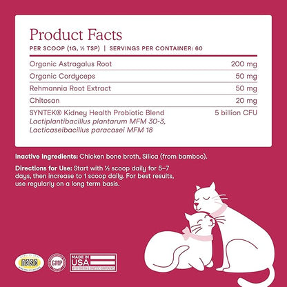 Fera Pets Cat Kidney Support Powder with Antioxidants & Probiotics - Enhances Renal Health & Function - Promotes Regular Detoxification - 60 Scoops