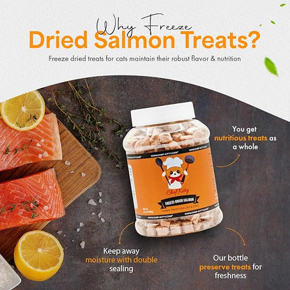 Freeze-Dried Salmon Treats for Cats & Dogs – 100% Wild Caught, Single Ingredient, High-Protein, Healthy Snack – No Additives or Preservatives – 7.0oz - Inspected & Tested in USA