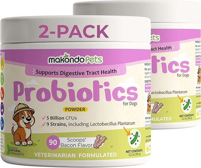 Probiotics for Dogs & Puppies–Extra Strength 9 Species, 5 Billion CFU per Scoop of Powder Digestive Enzymes for Dogs. Gut Fiber & Allergy Relief (2-Pack, 180 Scoops)