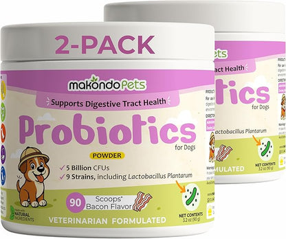 Probiotics for Dogs & Puppies–Extra Strength 9 Species, 5 Billion CFU per Scoop of Powder Digestive Enzymes for Dogs. Gut Fiber & Allergy Relief (2-Pack, 180 Scoops)