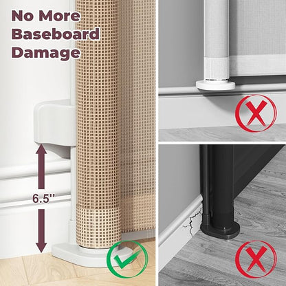 Retractable Baby Gate for Stairs, 55" Wide Mesh Dog Gate Indoor, 34" Tall Child Gate for Doorways, Hallways, Deck, Indoor Outdoor Pet Baby Safety Essentials for Home, Beige