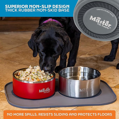 Master Pet Supply Stainless Steel Dog Bowls - 128 oz, Heavy Duty - Graphite, Double Wall Extra-Thick Insulated, Non-Slip Pet Water Bowl for Dogs, Cats & Pets, Anti Rust Metal, Dish Washer Safe