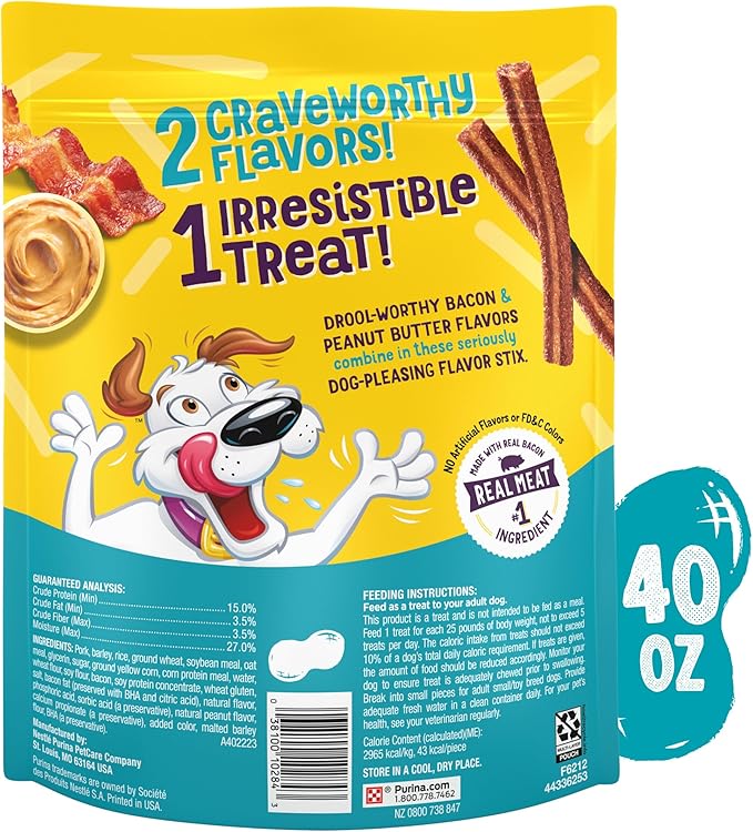 Purina Beggin' Flavor Stix with Bacon and Peanut Butter Flavor Dog Chew Stix - 40 oz. Pouch