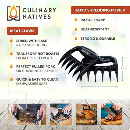Smoker Gloves and Meat Claws | Instant-Read Thermometer, Timer & Brush | No.1 Heat Resistant Grill & Smoker Accessories Kit | BBQ Gloves & Pulled Pork Claws | Gift Set for Gas Charcoal & Pellet Grills