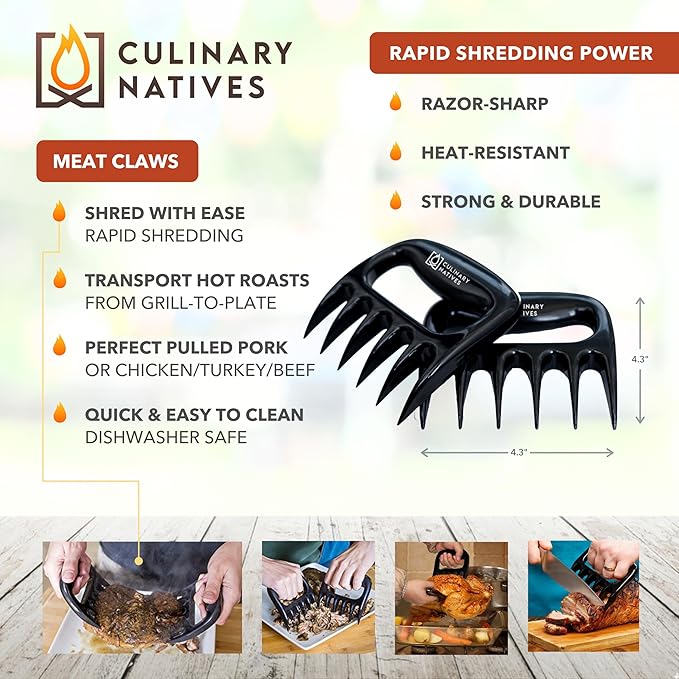 Smoker Gloves and Meat Claws | No.1 Heat Resistant BBQ Grill Gloves | Meat Shredder Claws | Thermometer | Silicone Smoker Oven Mitts & Pulled Pork Shredders | Barbecue, Grilling, Smoking, Shredding