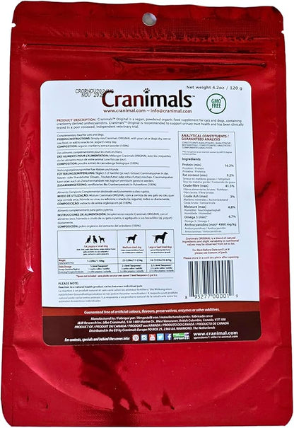 Cranimals Organic Cranberry Cat and Dog Supplement, Prevents UTIs, Incontinence and Struvite Stones, Replaces antibiotics.
