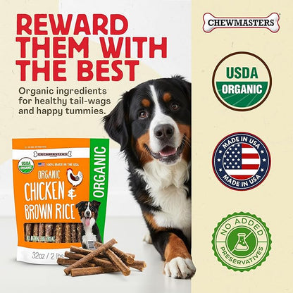 Chewmasters Organic Chicken & Brown Rice Dog Treats, 2 Pound Bag, 100% Organic, Made in The USA, Corn, Soy & Wheat Free, No by-Products, Real Meat Dog Treat