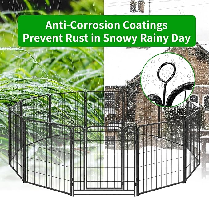 Kfvigoho Dog Playpen Outdoor Extra Wide 16 Piece Panels Heavy Duty Dog Fence 40" Height Anti-Rust with Doors Portable for RV Camping Yard, Total 42FT, 140 Sq.ft, Snowy Black