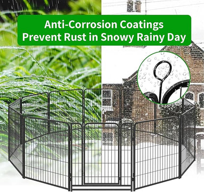 Kfvigoho Dog Playpen Outdoor Extra Wide 32 Piece Panels Heavy Duty Dog Fence 50" Height Anti-Rust with Doors Portable for RV Camping Yard, Total 84FT, 561 Sq.ft, Snowy Black