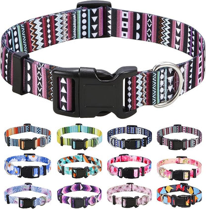 Mihqy Dog Collar with Bohemia Floral Tribal Geometric Patterns - Soft Ethnic Style Collar Adjustable for Small Medium Large Dogs（Bohemian Purple,S）